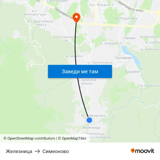 Железница to Симеоново map