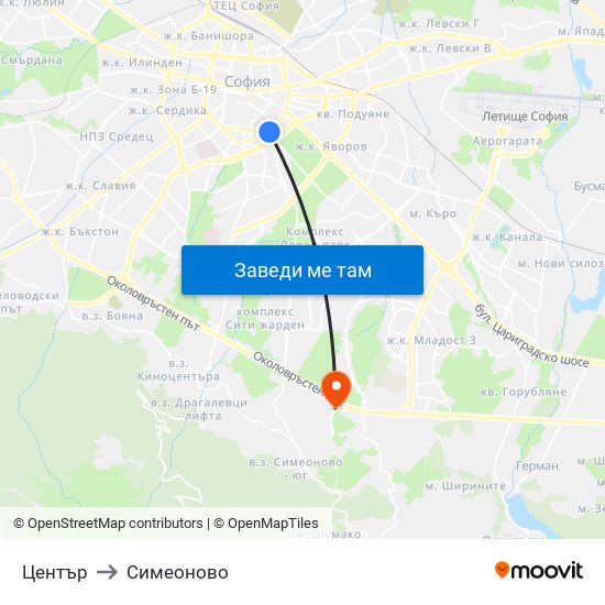 Център to Симеоново map