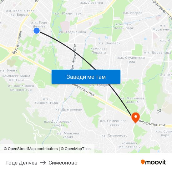 Гоце Делчев to Симеоново map