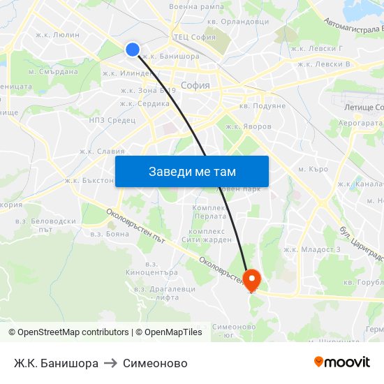 Ж.К. Банишора to Симеоново map