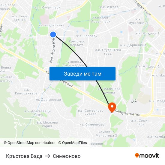 Кръстова Вада to Симеоново map