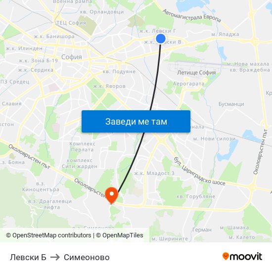 Левски Б to Симеоново map