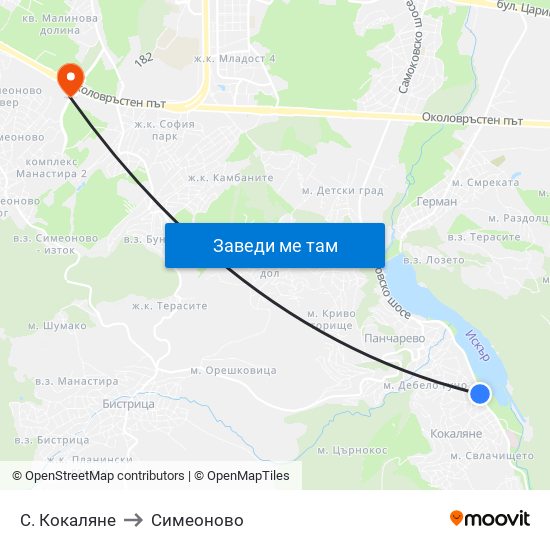 С. Кокаляне to Симеоново map