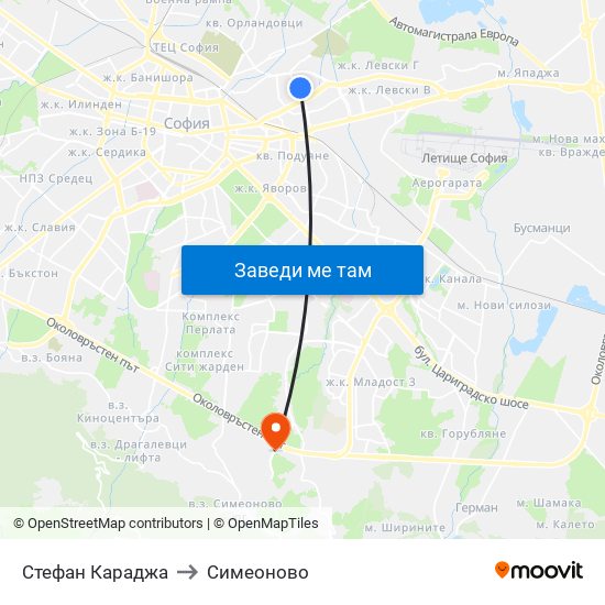 Стефан Караджа to Симеоново map