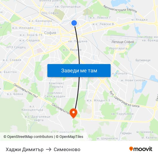 Хаджи Димитър to Симеоново map