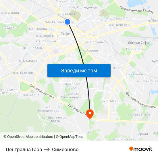 Централна Гара to Симеоново map
