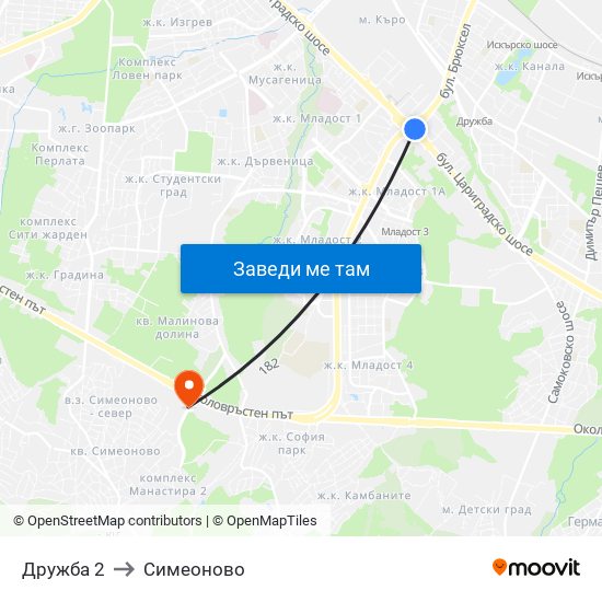 Дружба 2 to Симеоново map
