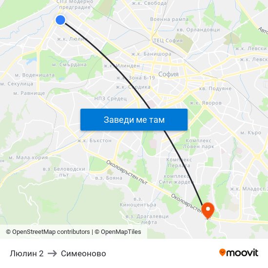 Люлин 2 to Симеоново map