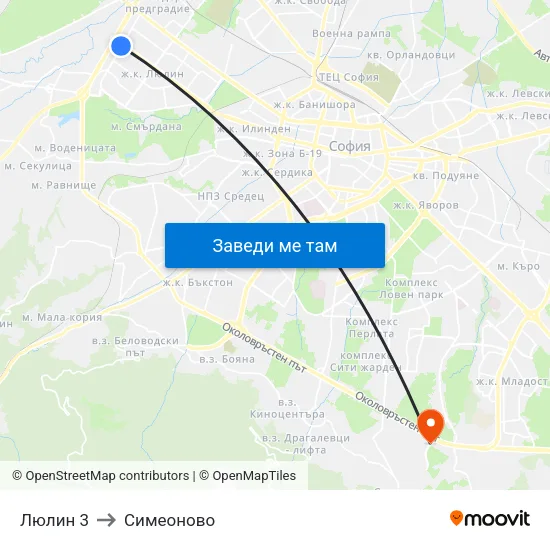Люлин 3 to Симеоново map