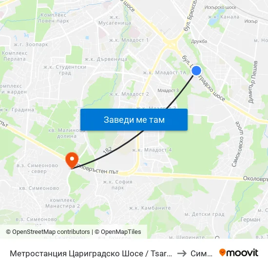 Ⓜ️ Метростанция Цариградско Шосе / Tsarigradsko Shosse Metro Station (1016) to Симеоново map