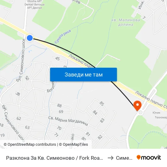 Разклона За Кв. Симеоново / Fork Road To Simeonovo Qr. (1459) to Симеоново map