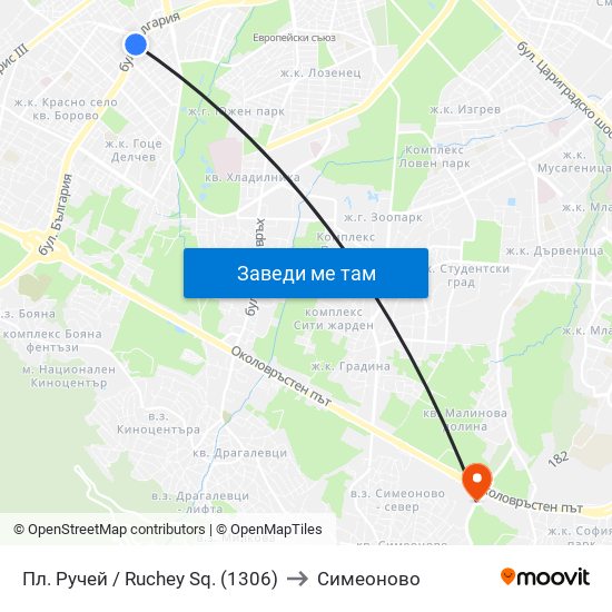 Пл. Ручей / Ruchey Sq. (1306) to Симеоново map