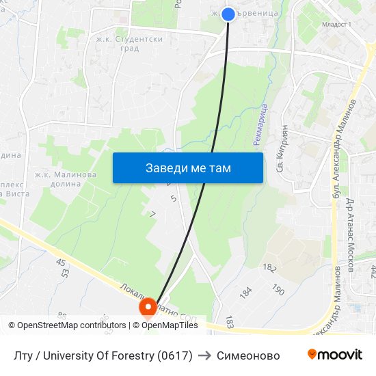 Лту / University Of Forestry (0617) to Симеоново map