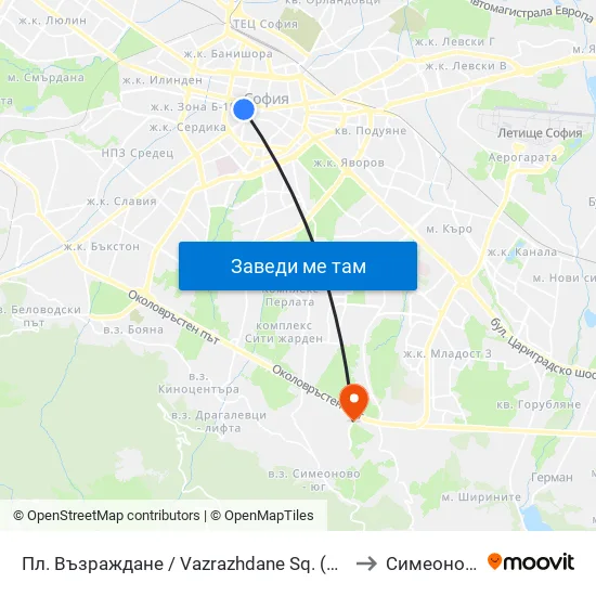 Пл. Възраждане / Vazrazhdane Sq. (1269) to Симеоново map