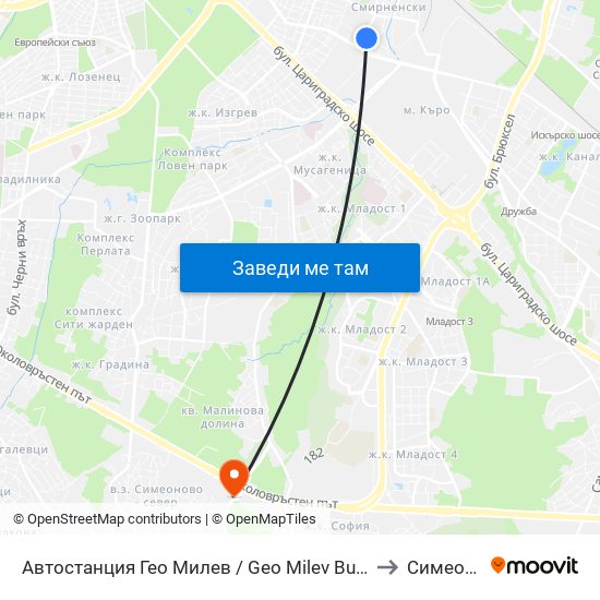 Автостанция Гео Милев / Geo Milev Bus Station (0052) to Симеоново map
