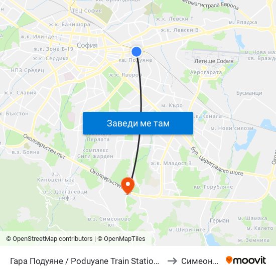 Гара Подуяне / Poduyane Train Station (0466) to Симеоново map