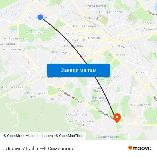 Люлин / Lyulin to Симеоново map
