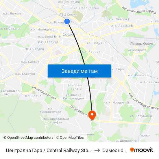 Централна Гара / Central Railway Station to Симеоново map