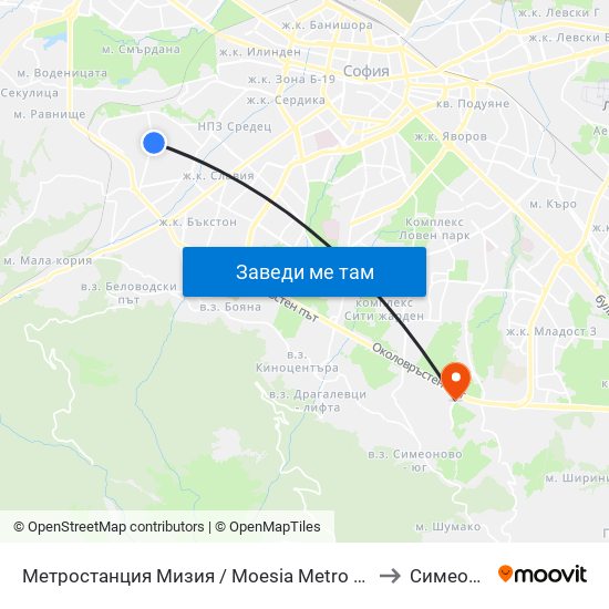Метростанция Мизия / Moesia Metro Station (6089) to Симеоново map