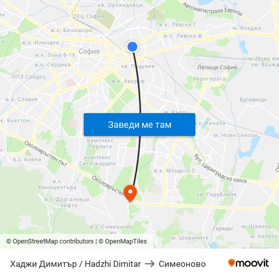 Хаджи Димитър / Hadzhi Dimitar to Симеоново map