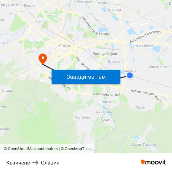 Казичене to Славия map