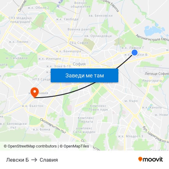 Левски Б to Славия map