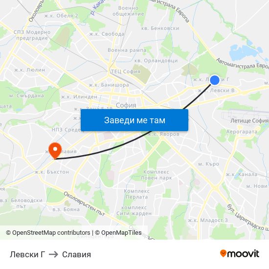 Левски Г to Славия map