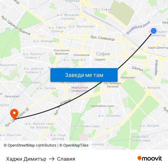 Хаджи Димитър to Славия map