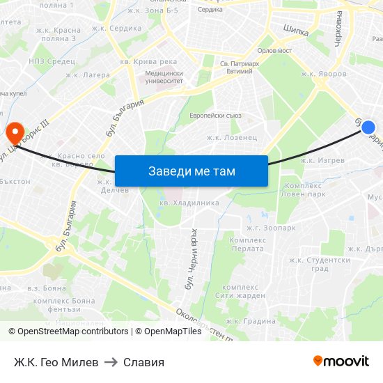 Ж.К. Гео Милев to Славия map