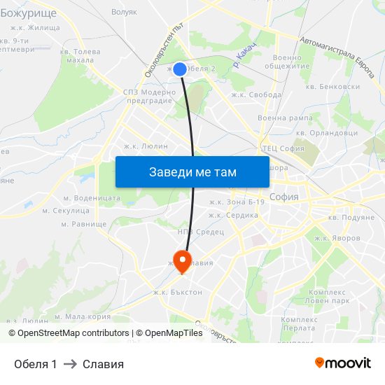 Обеля 1 to Славия map