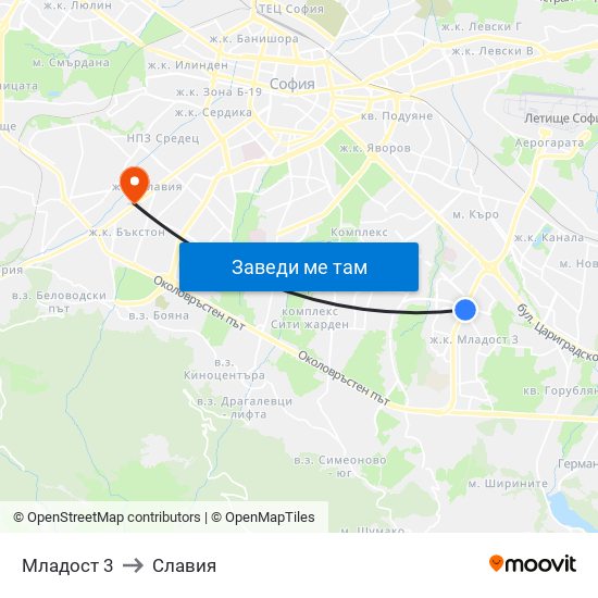 Младост 3 to Славия map