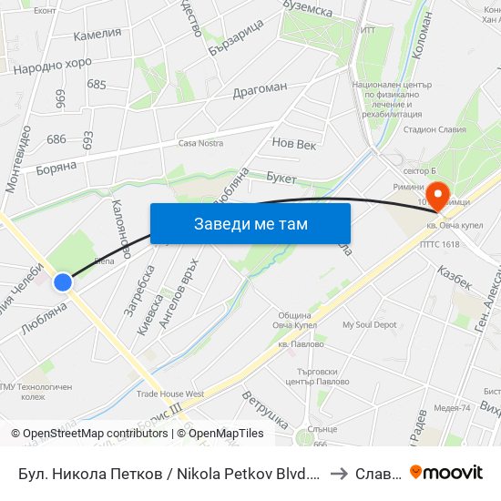Бул. Никола Петков / Nikola Petkov Blvd. (0347) to Славия map