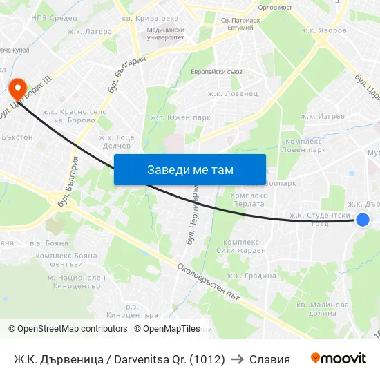 Ж.К. Дървеница / Darvenitsa Qr. (1012) to Славия map