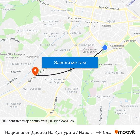Национален Дворец На Културата / National Palace Of Culture (1139) to Славия map