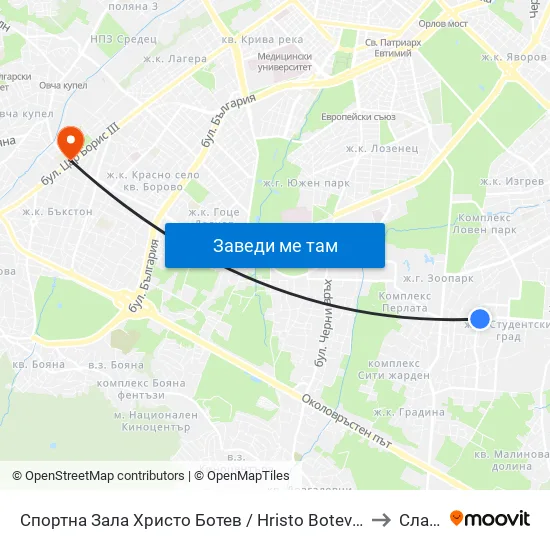 Спортна Зала Христо Ботев / Hristo Botev Sports Hall (1611) to Славия map