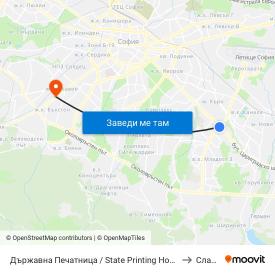 Държавна Печатница / State Printing House (0554) to Славия map