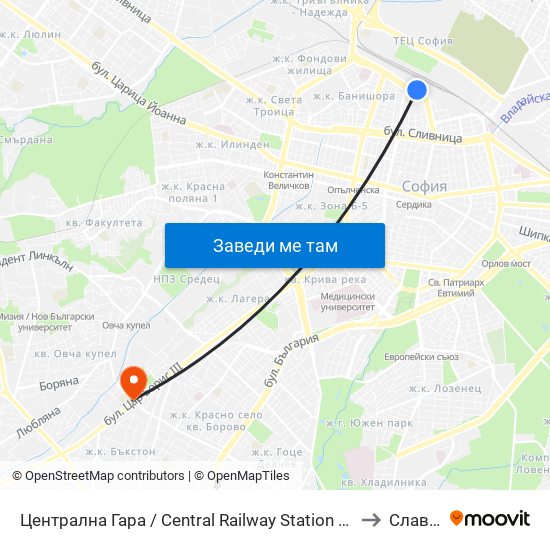Централна Гара / Central Railway Station (1327) to Славия map