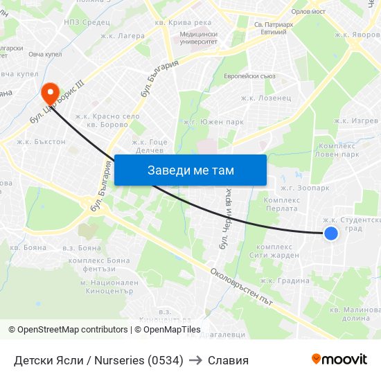 Детски Ясли / Nurseries (0534) to Славия map