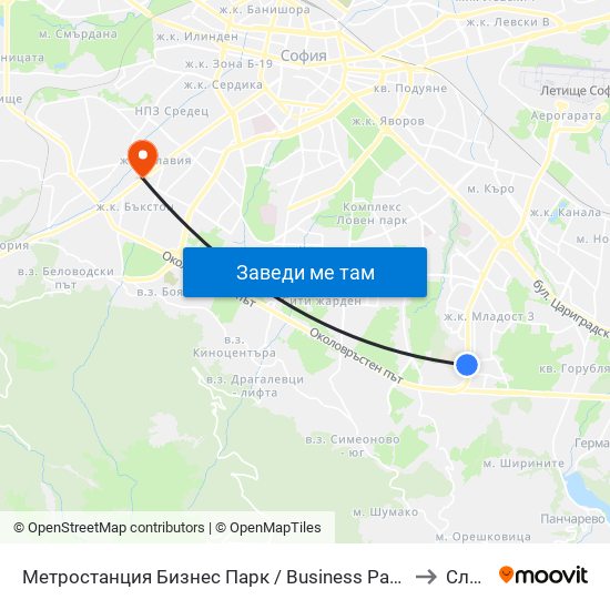Метростанция Бизнес Парк / Business Park Metro Station (2490) to Славия map
