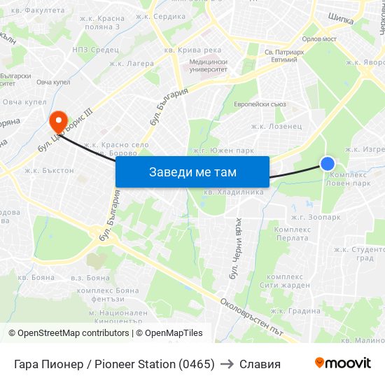 Гара Пионер / Pioneer Station (0465) to Славия map