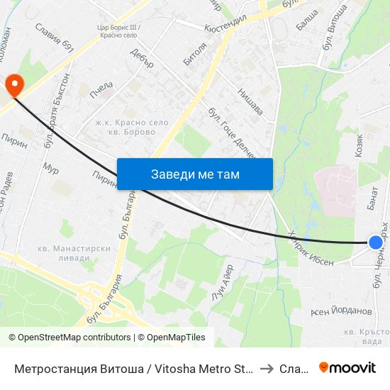 Метростанция Витоша / Vitosha Metro Station (2755) to Славия map