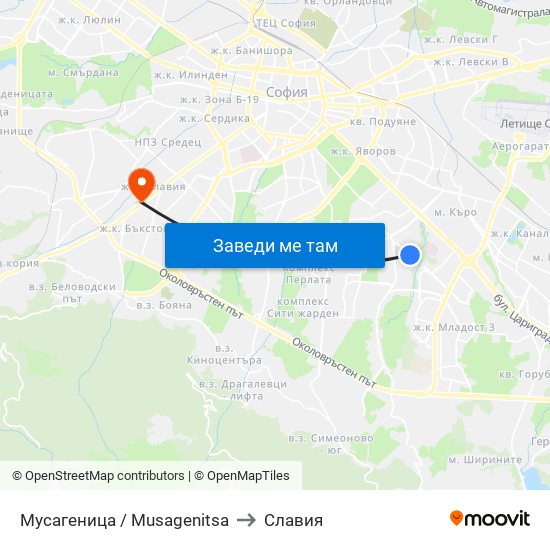 Мусагеница /  Musagenitsa to Славия map