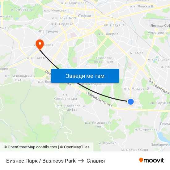 Бизнес Парк / Business Park to Славия map