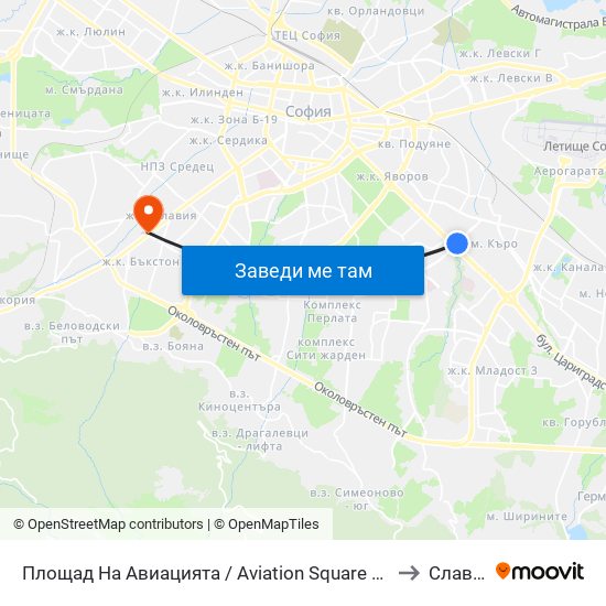 Площад На Авиацията / Aviation Square (1258) to Славия map
