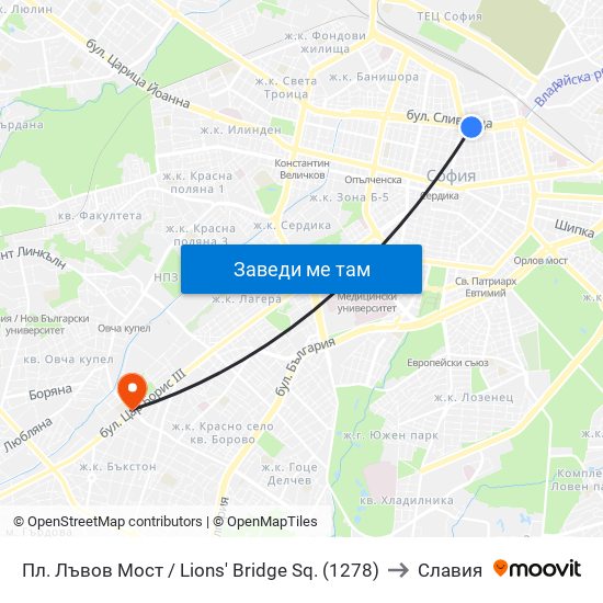 Пл. Лъвов Мост / Lions' Bridge Sq. (1278) to Славия map