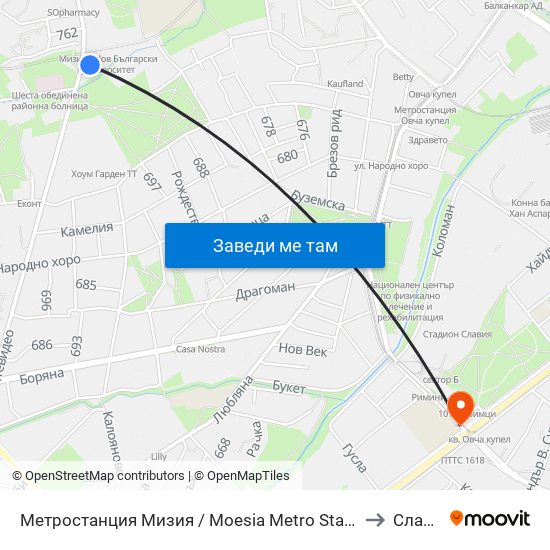 Метростанция Мизия / Moesia Metro Station (6089) to Славия map