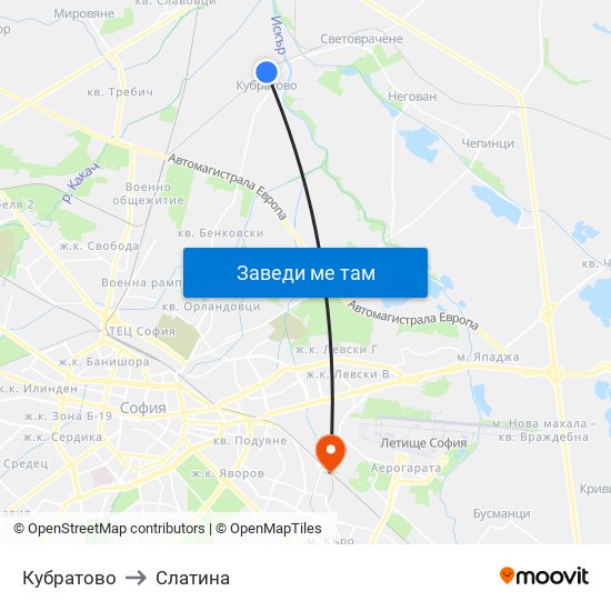 Кубратово to Слатина map