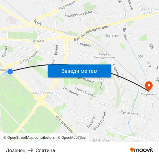 Лозенец to Слатина map