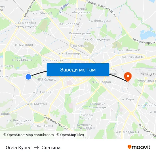 Овча Купел to Слатина map