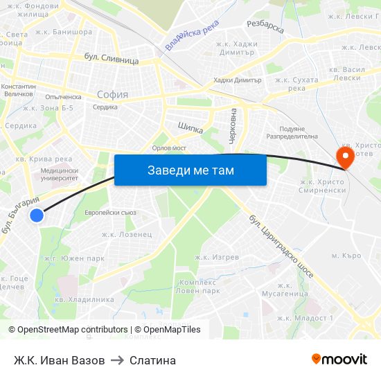 Ж.К. Иван Вазов to Слатина map